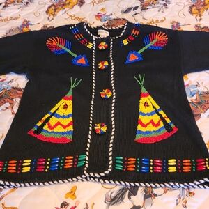 Victoria Jones Woman Black Sweater with Colorful Beadwork